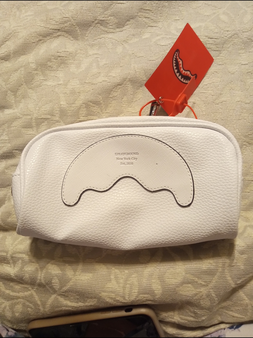 Sprayground White Textured Leather Clutch with Crescent Detail